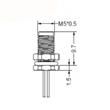 M5 4pins A code male straight front panel mount connector,unshielded,single wires,26AWG 0.14mm²,brass with nickel plated shell